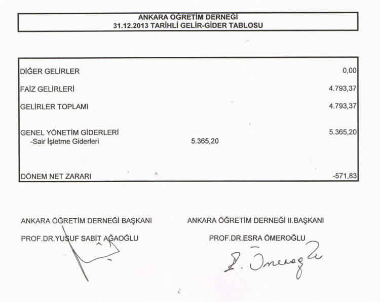 AÖD 2013 Gelir-Gider Tablosu